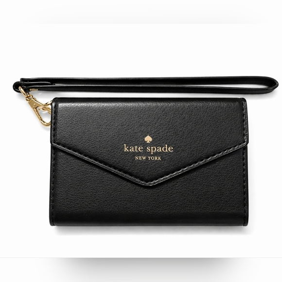 kate spade Handbags - 🖤 Kate Spade New York Black Leather Wristlet Card Holder Tech Case NWT